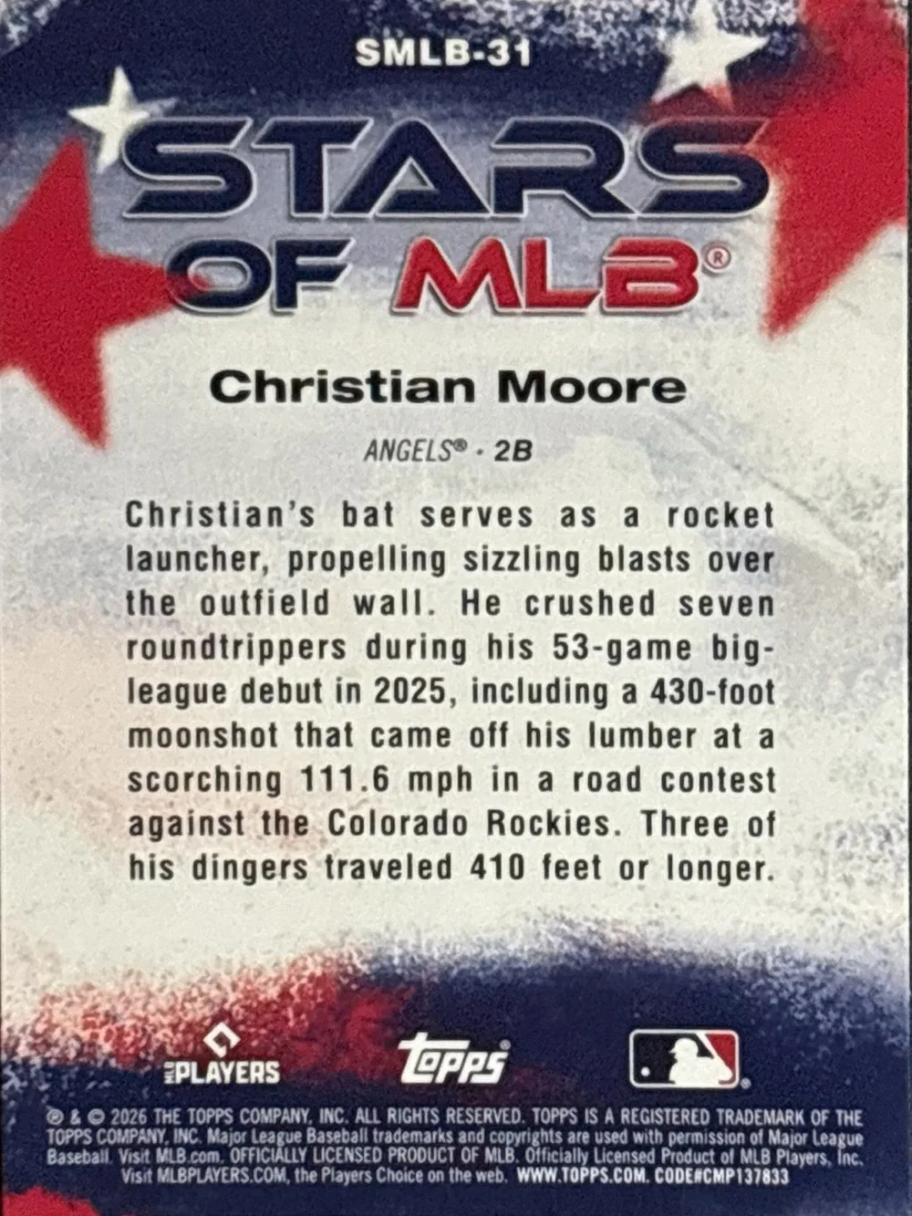 Topps Christian Moore Angels Rookie Card - Stars Of MLB
